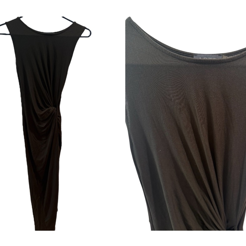 Astr Brown/Tan mix color Asymmetrical Dress with Gathered Detail